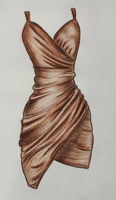 رسم تصميم فستان بني